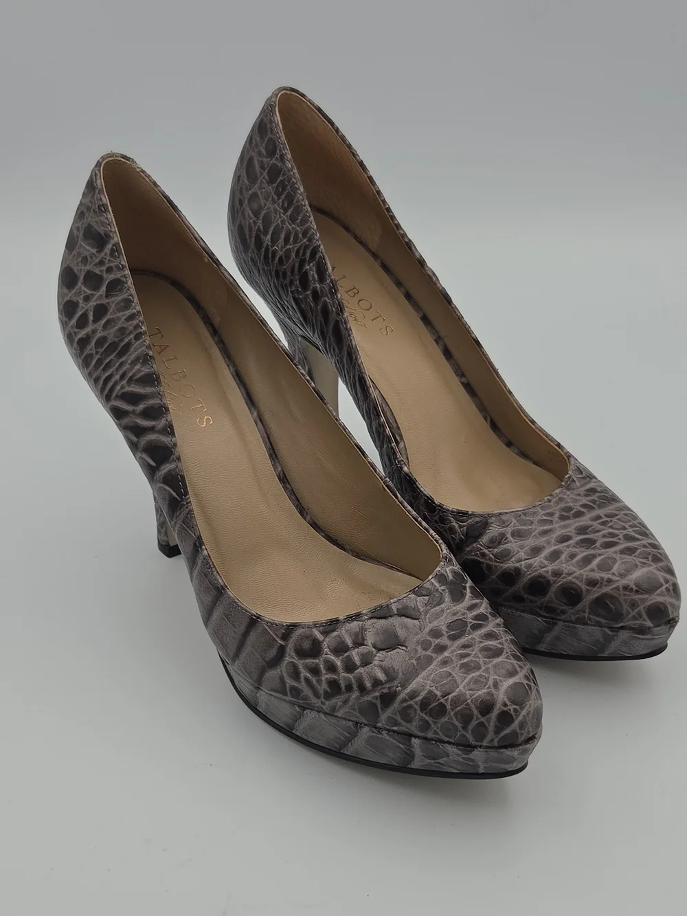 Talbots Gray Croc-Print Pointed-Toe Pumps Size 8B